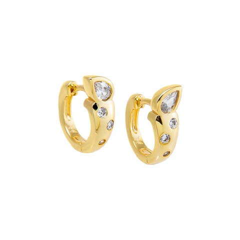 Chunky CZ Pear Embedded Bezel Huggie Earring