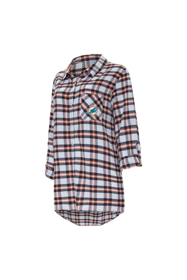 Women's Concepts Sport Aqua Miami Dolphins Sienna Plaid Full-Button Long Sleeve Nightshirt, Alternate, color, Aqua
