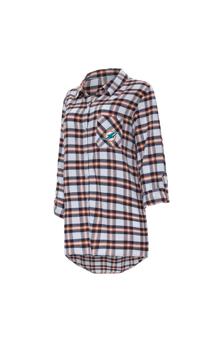 CONCEPTS SPORT Women's Concepts Sport Aqua Miami Dolphins Sienna Plaid Full-Button Long Sleeve Nightshirt, Alternate, color, Aqua