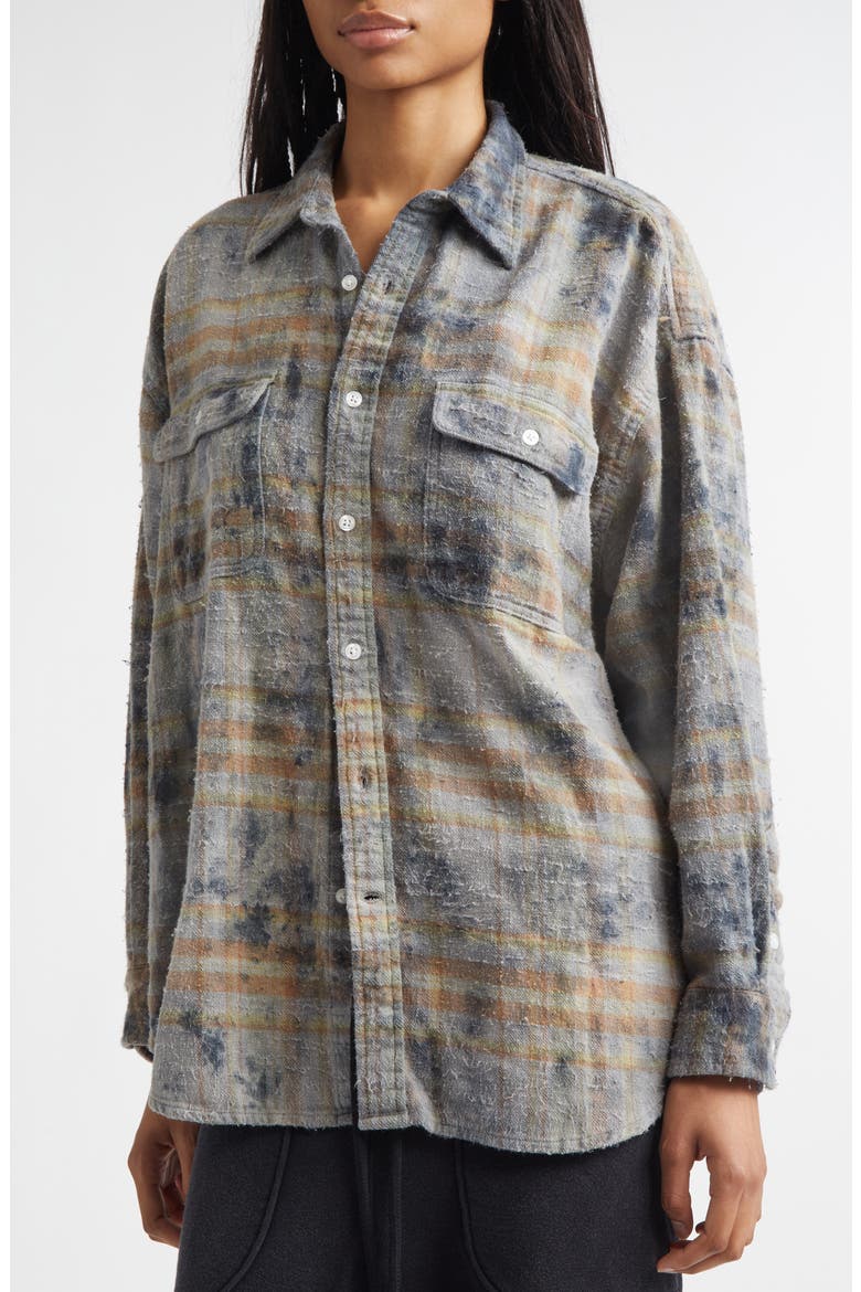Plaid Cotton Button-Up Boyfriend Shirt, Alternate, color, OVERDYED LIGHT BLUE PLAID