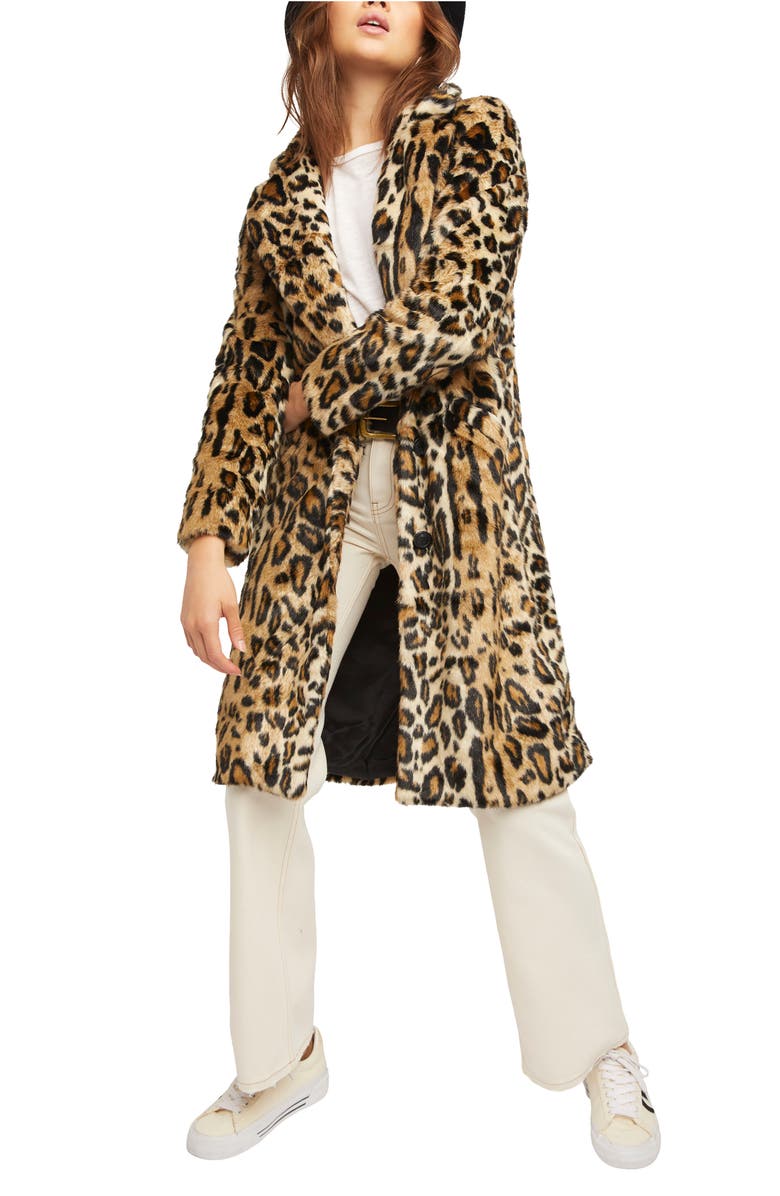Free People Chloe Leopard Faux Fur Duster Jacket, Main, color,
