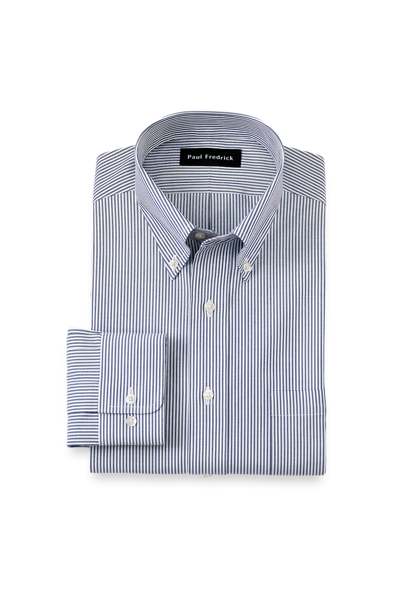 Tailored Fit Non-iron Cotton Pinpoint Solid Button Down Collar Dress Shirt, Main, color, Blue Stripe