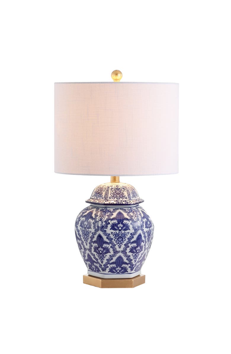JONATHAN Y Gretchen Ginger Jar Ceramic/Metal LED Table Lamp, Main, color, Blue/White