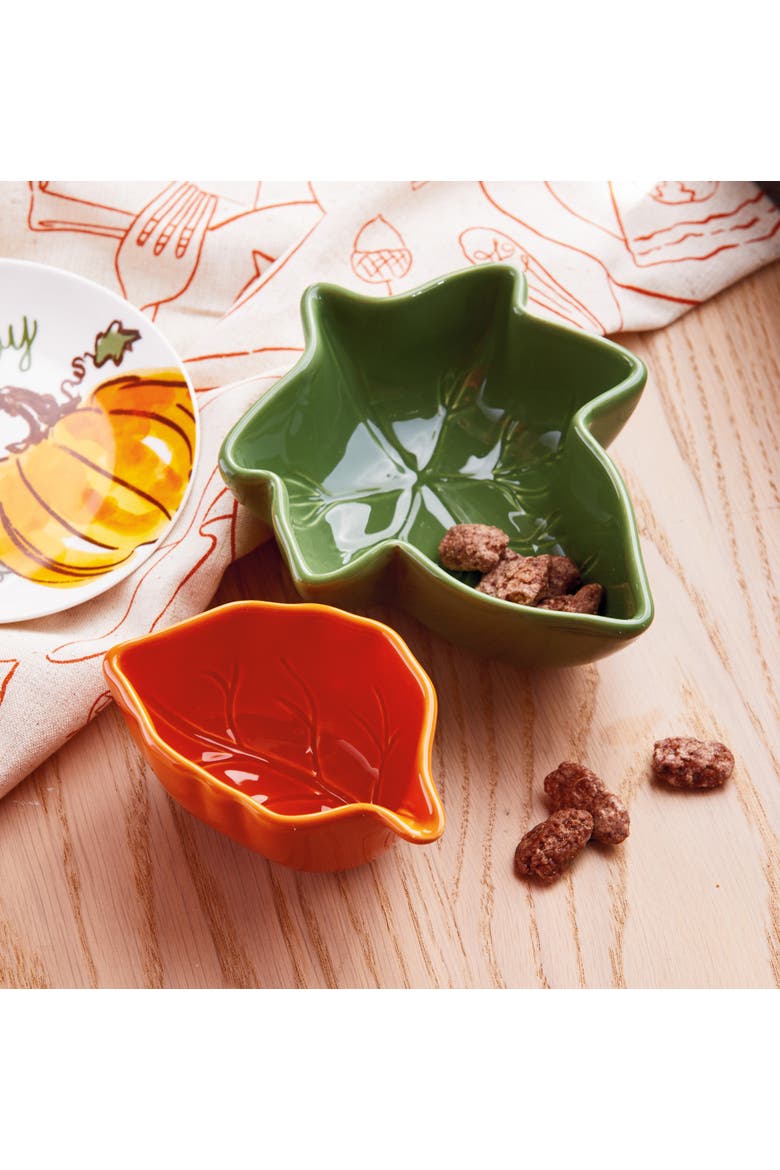 Fall Orange Earthenware Leaf Bowl 7 oz 5 x 3.29 x 2.54 in, Alternate, color, Orange