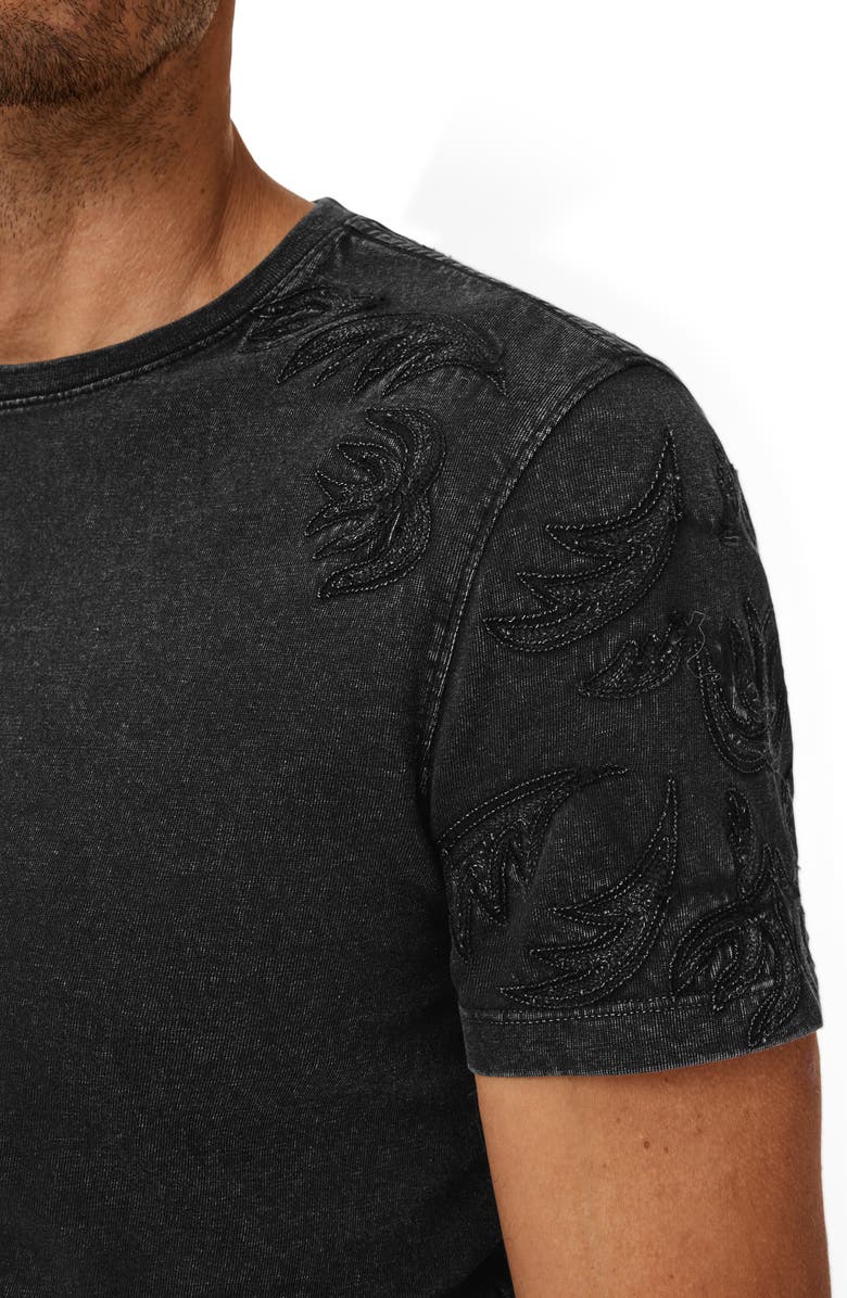 John Varvatos Floral Embroidered Organic Cotton T-Shirt, Alternate, color, Black