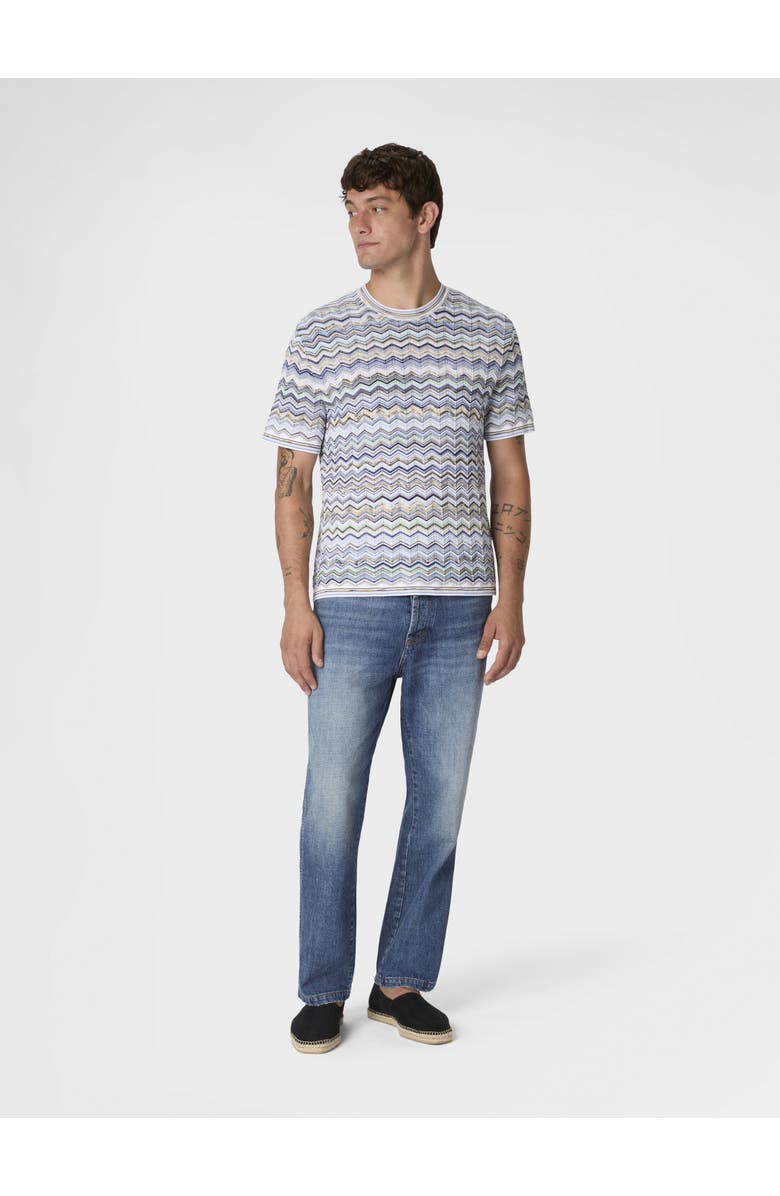 Missoni Five-pocket Cotton Denim Trousers With Zigzag Embroidery, Alternate, color, Beige& White