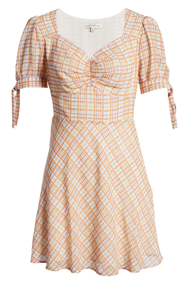 Puff Sleeve Plaid Minidress, Alternate, color, IVORY/ MULTI