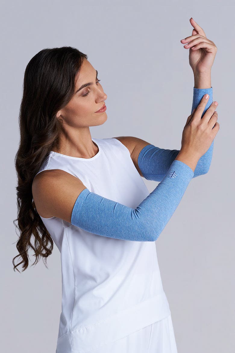 Women's Navagio Sun Arm Sleeves, UPF 50+ Sun Protection, Alternate, color, Light Blue Heather