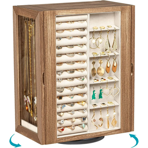 360° Rotatable Solid‑Wood Jewelry Cabinet