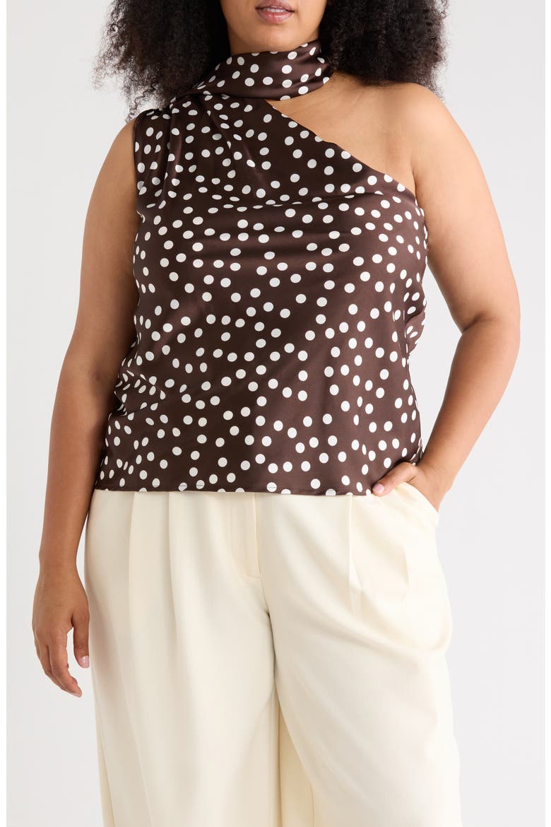 Scarf Neck One-Shoulder Top, Main, color, BROWN