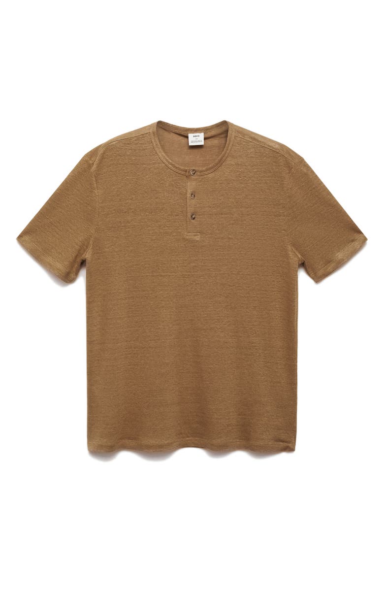 MANGO Slim Fit Linen Blend Henley, Alternate, color, Beige
