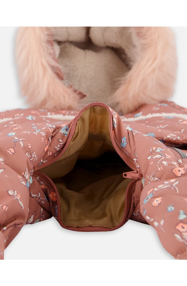 Deux par Deux Baby Girl's One Piece Baby Hooded Snowsuit Printed Vintage Flowers Designed For Car Seat, Alternate, color, 