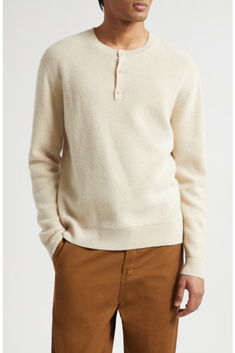 Cashmere Thermal Waffle Stitch Henley Sweater, Main, color, NATURAL
