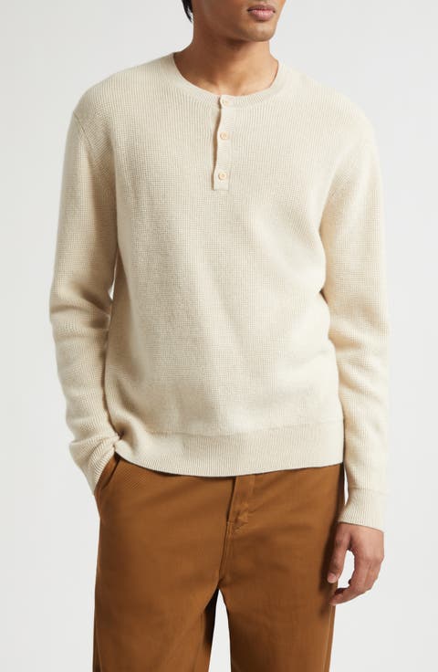 Cashmere Thermal Waffle Stitch Henley Sweater