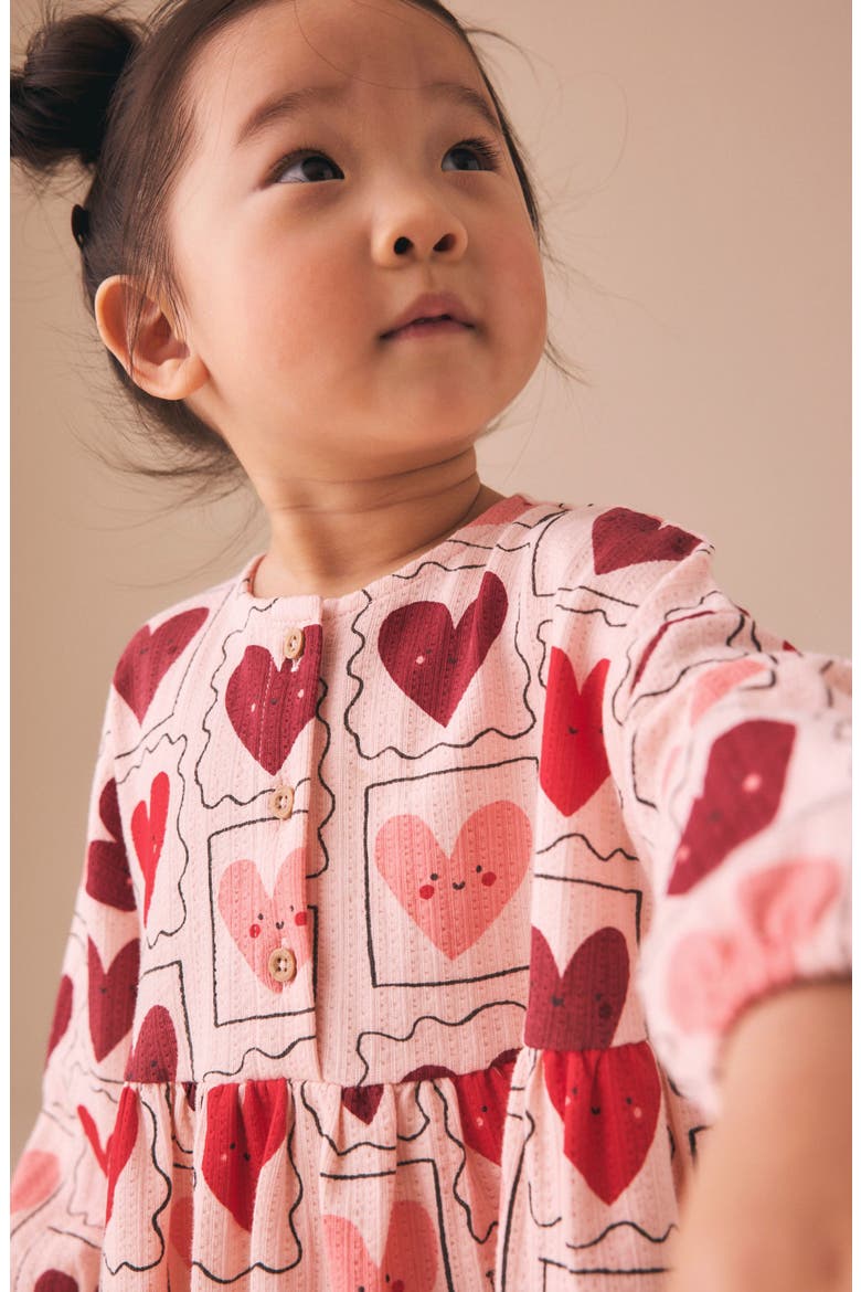 Kids' Heart Print Cotton Jersey Dress, Alternate, color, RED