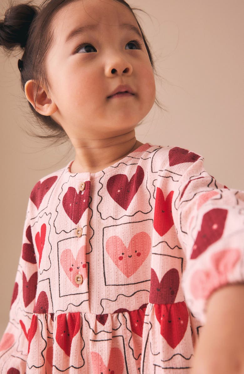 NEXT Kids' Heart Print Cotton Jersey Dress, Alternate, color, Red