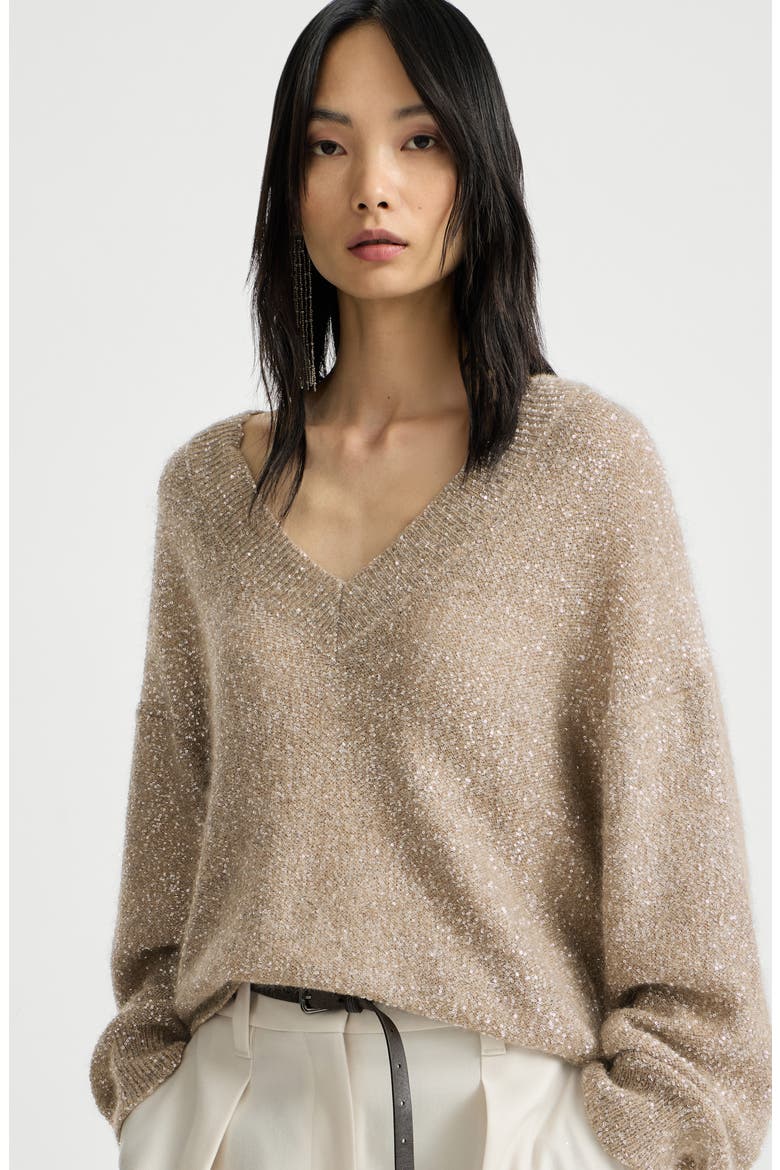 Mohair and wool dazzling texture sweater, Alternate, color, Light Brown