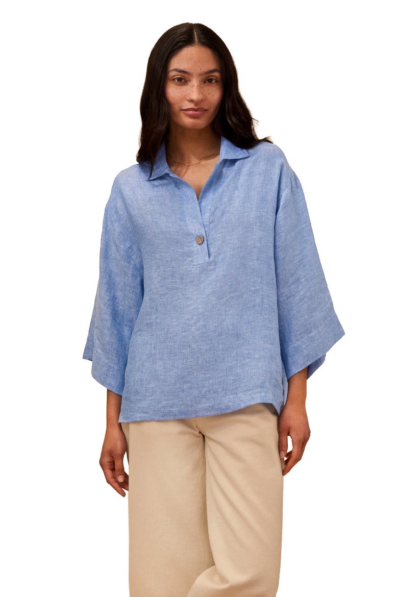 Collared Popover Linen Blouse, Main, color, Vintage Blue