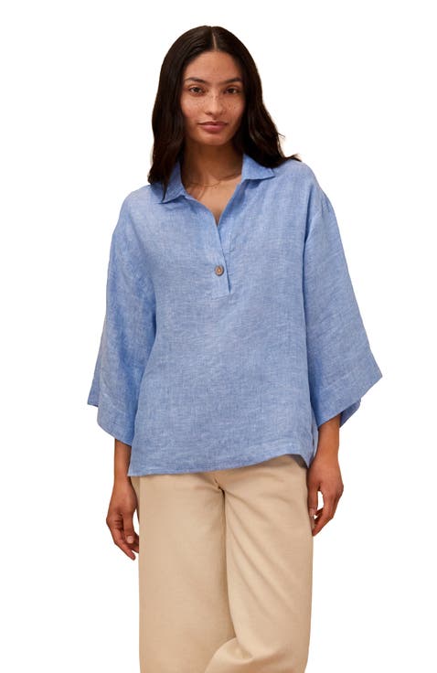 Collared Popover Linen Blouse