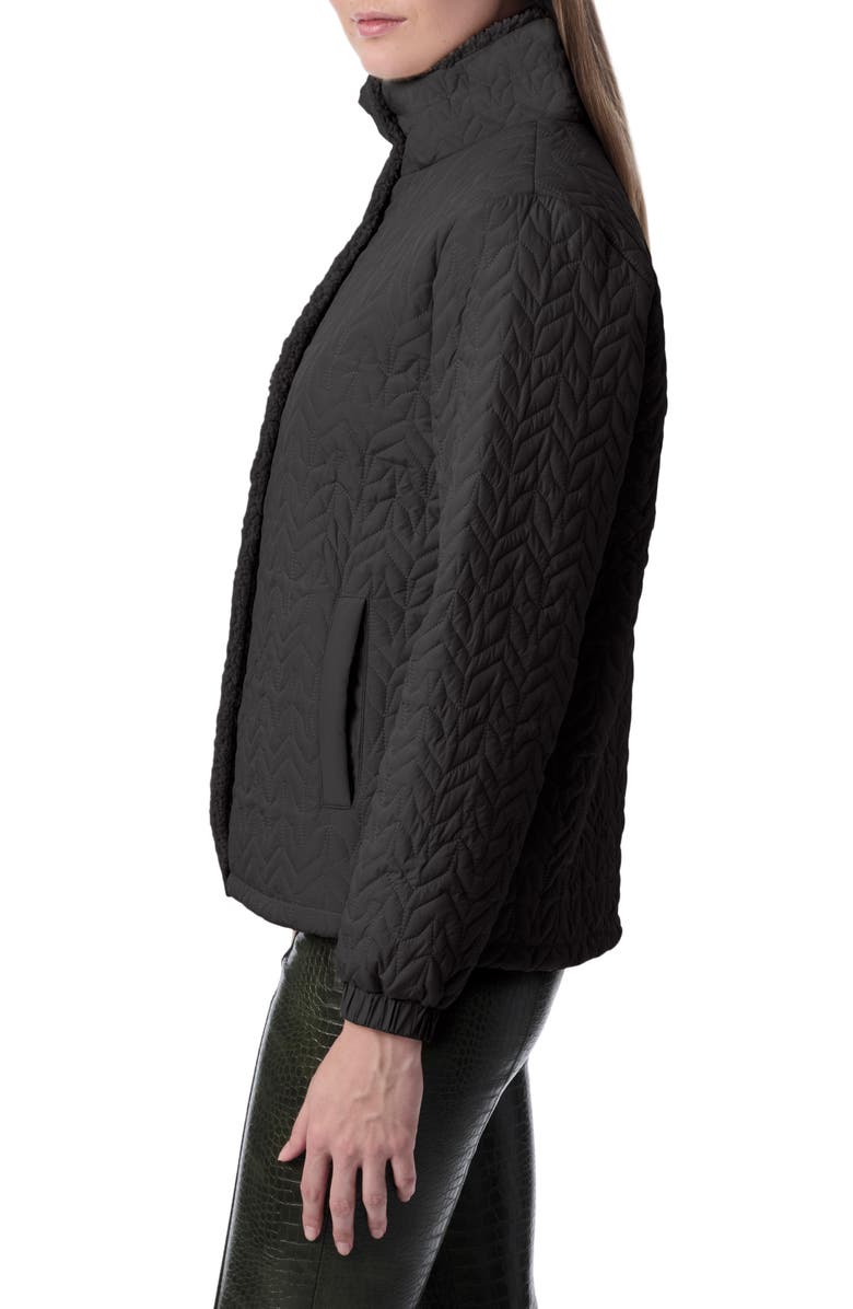 Bernardo Quilted Jacket with Faux Shearling Collar, Alternate, color, Black