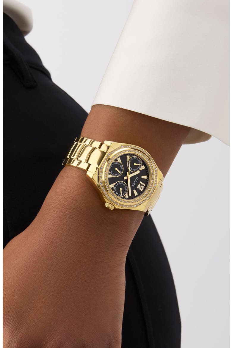 Crystal Bezel Chronograph Bracelet Watch, 36mm, Alternate, color, GOLD TONE