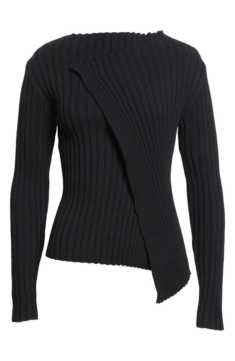Paloma Wool Esmolar Asymmetric Organic Cotton Rib Sweater, Main, color, 999 - Black