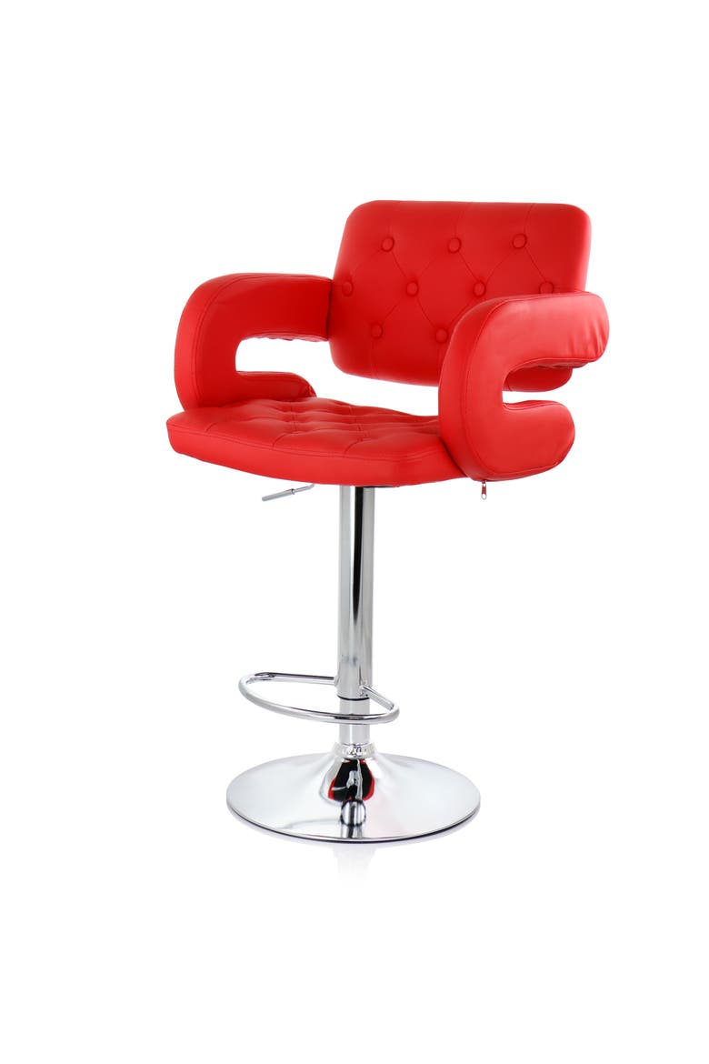 Faux Leather Tufted Bar Stool with Adjustable Height, Alternate, color, Red