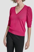 DKNY Puff Sleeve V-Neck Sweater