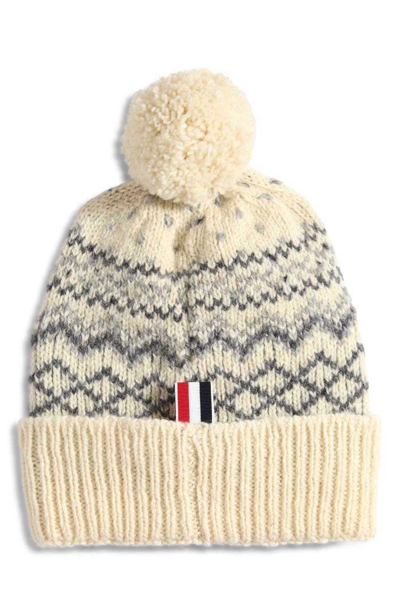 Thom Browne Fair Isle Float Jacquard Wool & Mohair Beanie, Alternate, color, White