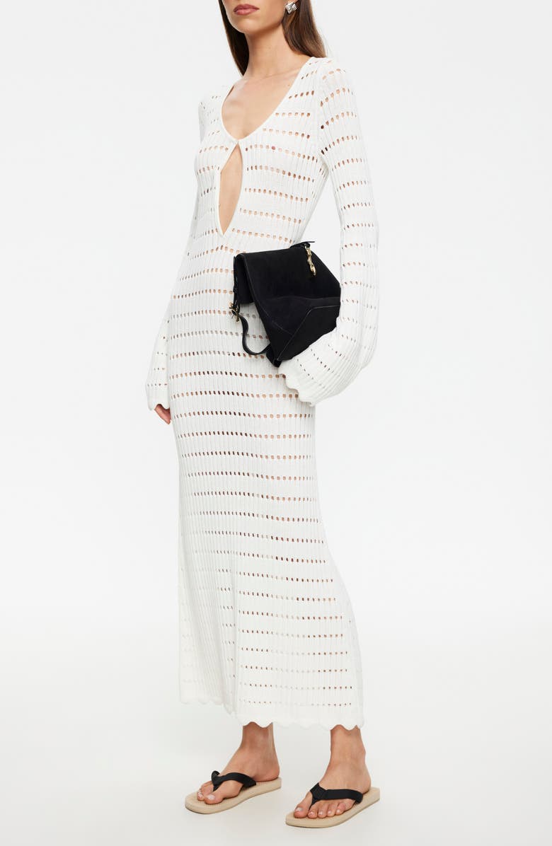 LIONESS Leisure Open Stitch Long Sleeve Maxi Sweater Dress, Alternate, color, Porcelain