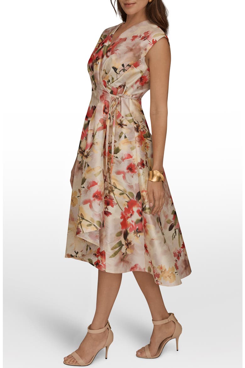 Floral Wrap Front Midi Dress, Alternate, color, EGGSHELL