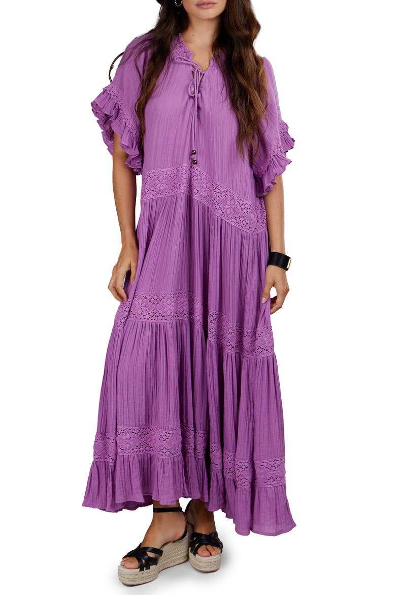 Tiered Cotton Maxi Dress, Main, color, PURPLE