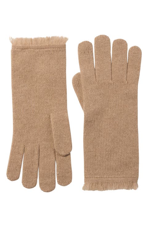 Fringed Cashmere Knit Gloves