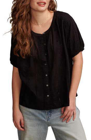Lucky Brand Smocked Shoulder Top In Animal Print