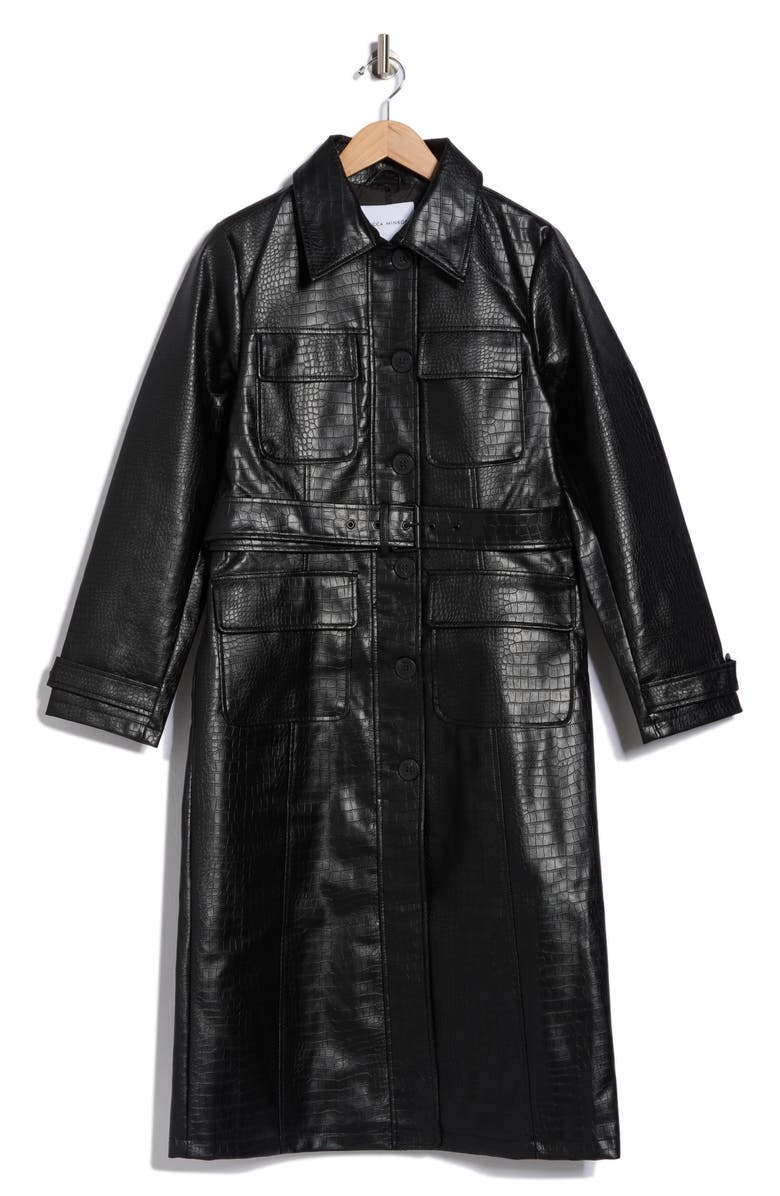 Rebecca Minkoff Croc Embossed Faux Leather Trench Coat, Alternate, color, Black