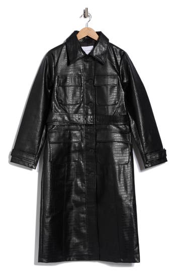 Rebecca Minkoff Croc Embossed Faux Leather Trench Coat In Black