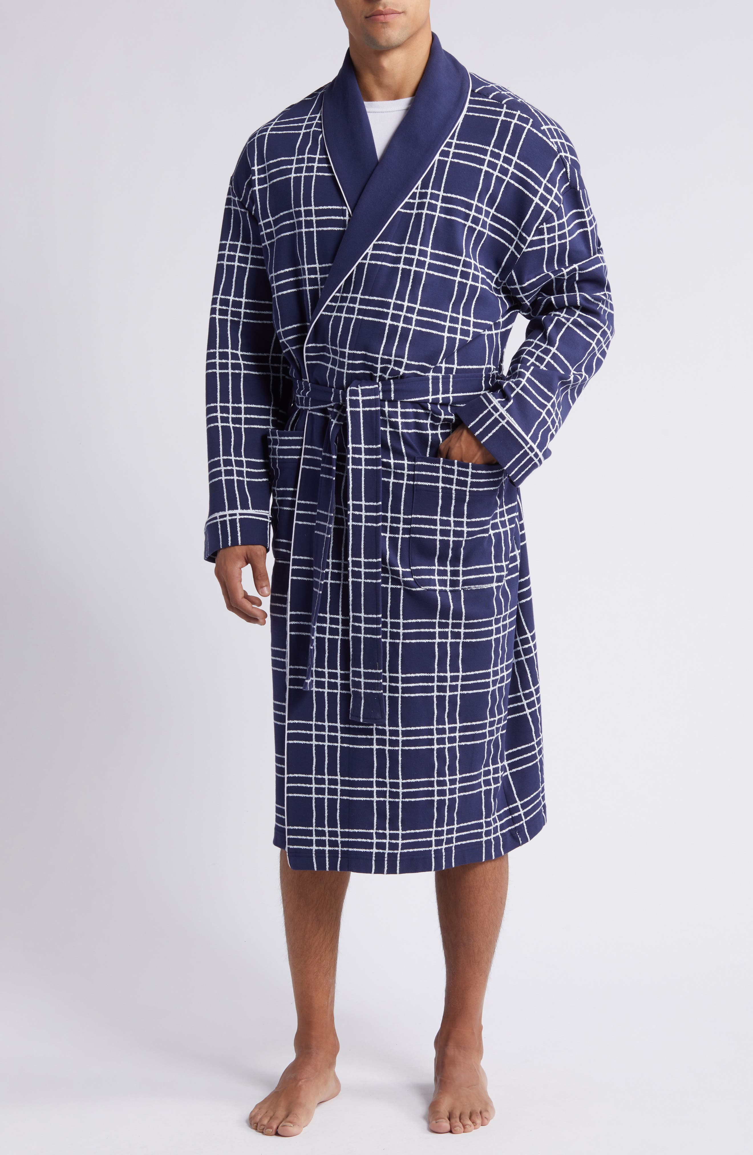 Summeritme Blues Windowpane Check Cotton Knit Robe