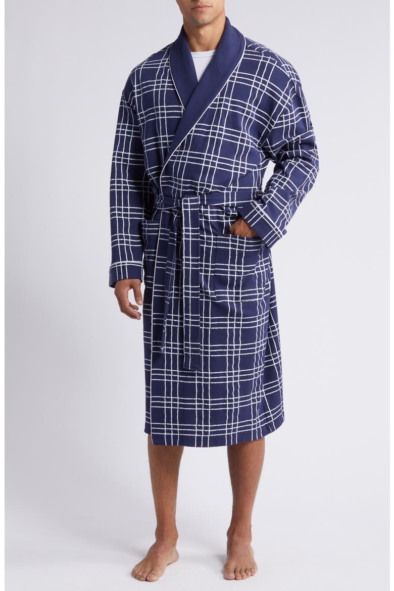 Summeritme Blues Windowpane Check Cotton Knit Robe, Main, color, NAVY WINDOWPANE
