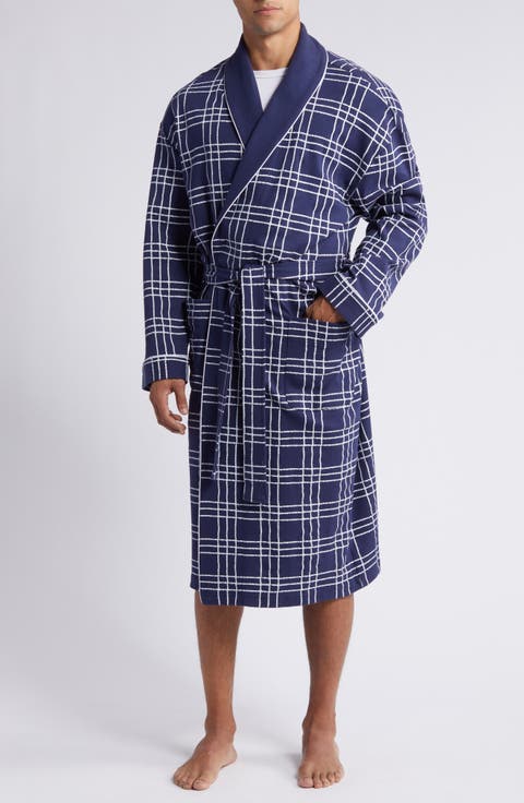 Summeritme Blues Windowpane Check Cotton Knit Robe
