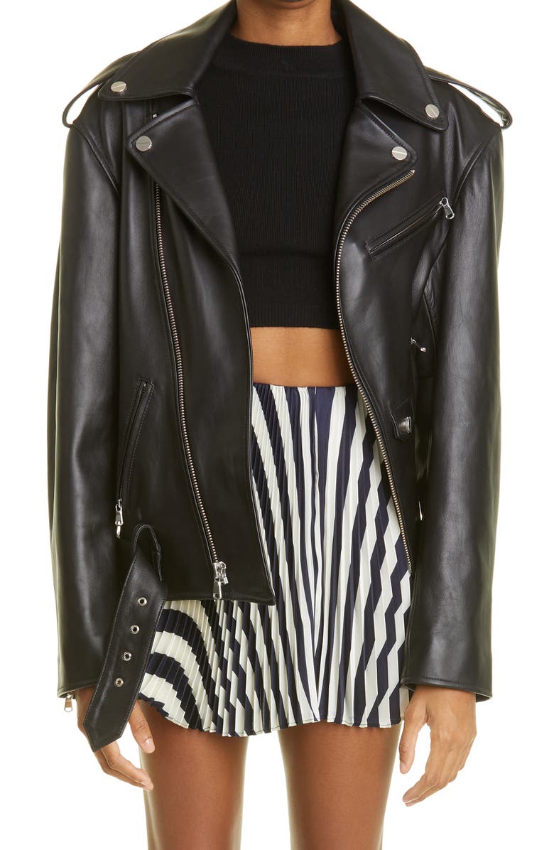 MONSE Cutout Belted Leather Biker Jacket, Main, color, 
