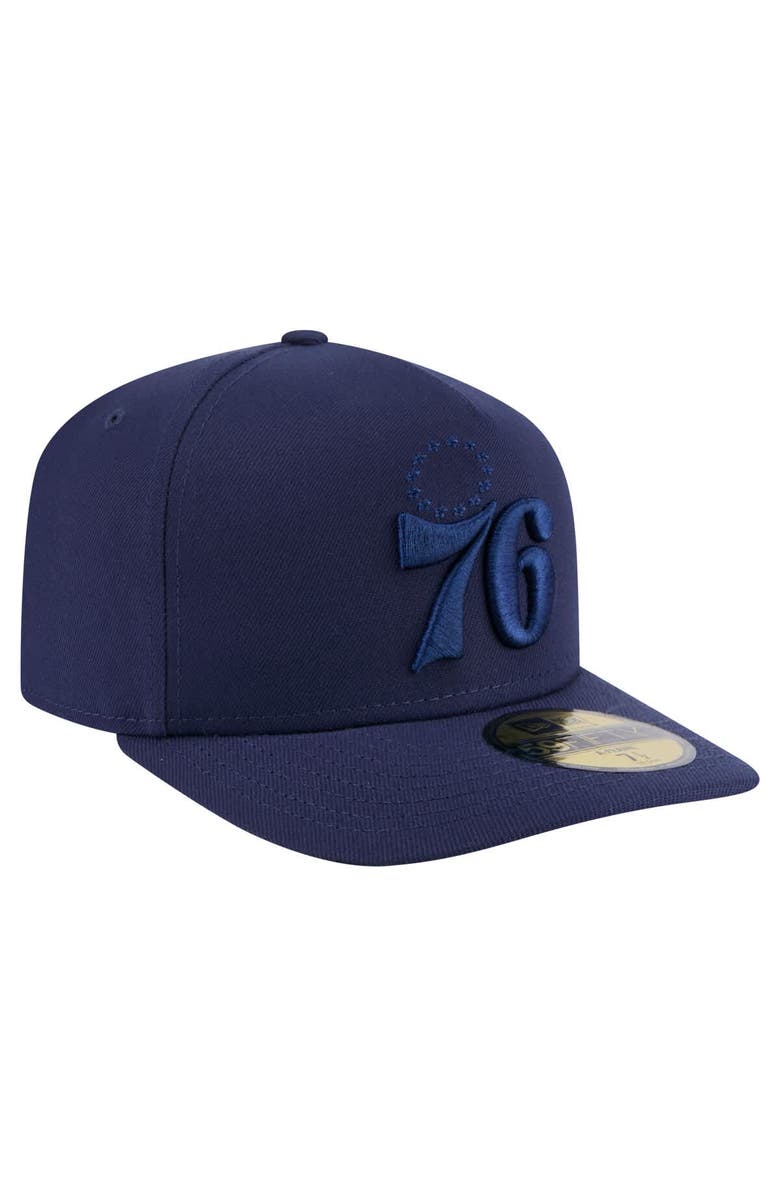 New Era Men's New Era Navy Philadelphia 76ers Colorpack A-Frame Pinch Front 59FIFTY Fitted Hat, Alternate, color, Navy