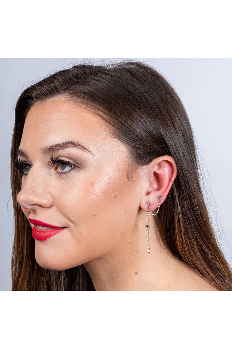 Splash Double Post Earring with Drop, Alternate, color, Sterling Silver