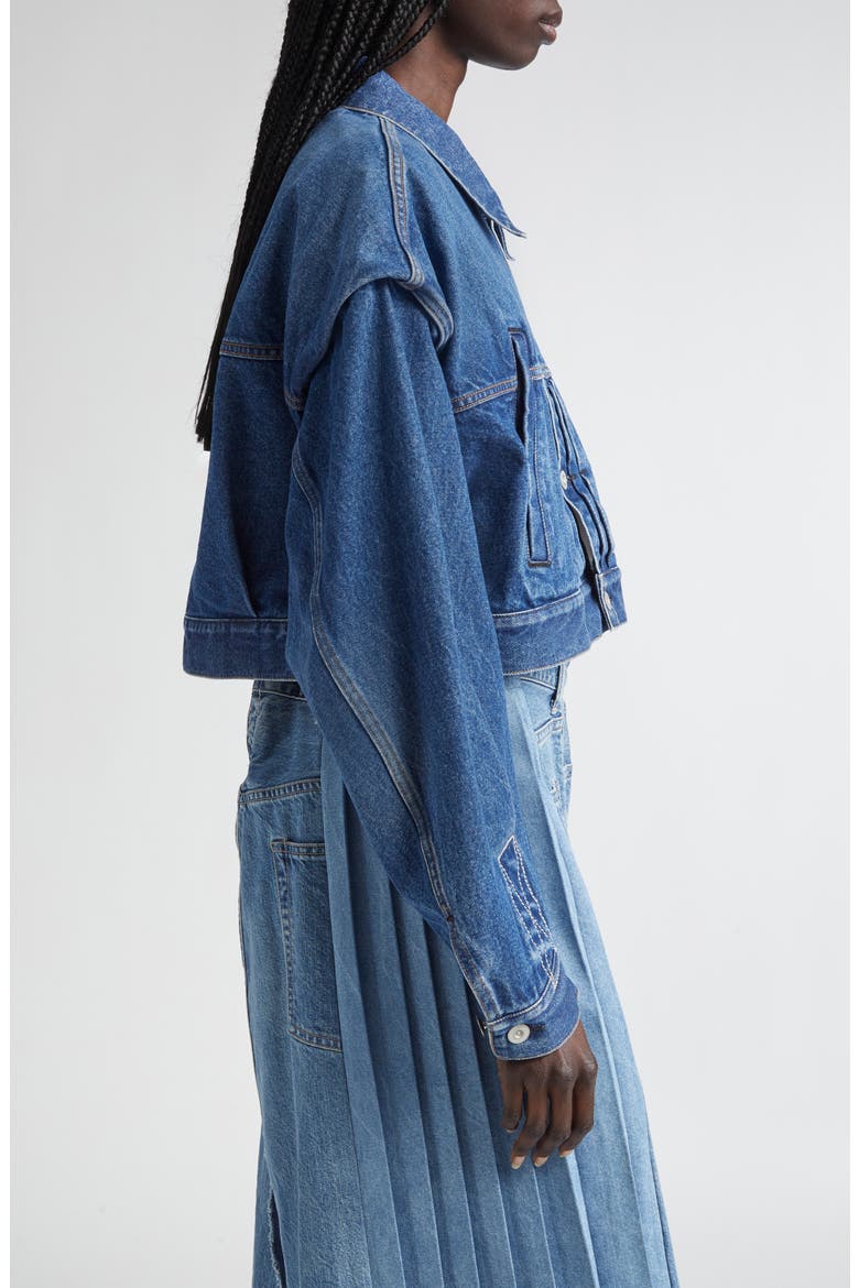 Power Shoulder Denim Crop Jacket, Alternate, color, INDIGO