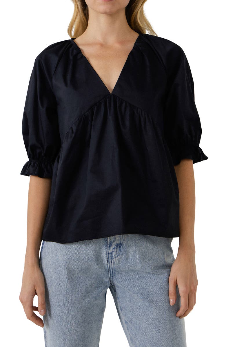 English Factory Puff Sleeve Cotton Blouse, Main, color, 
