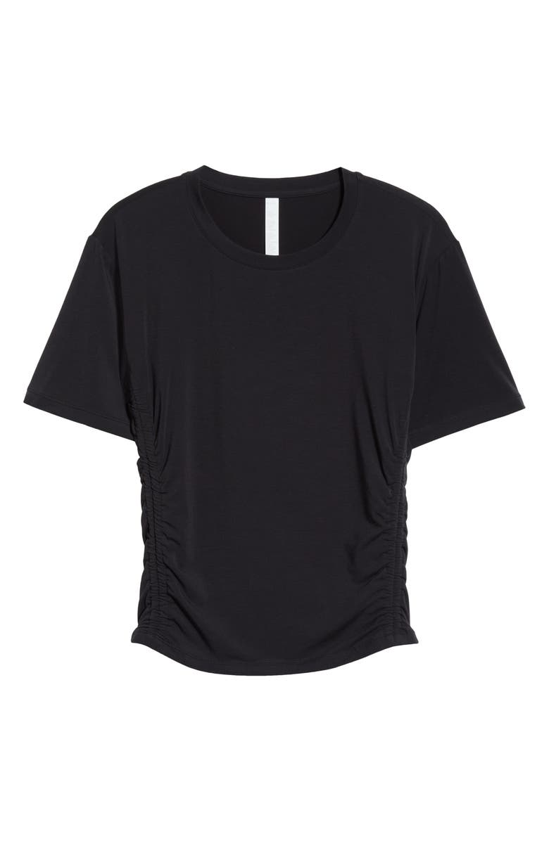 Zella Breathe Ruched Performance T-Shirt, Alternate, color, Black