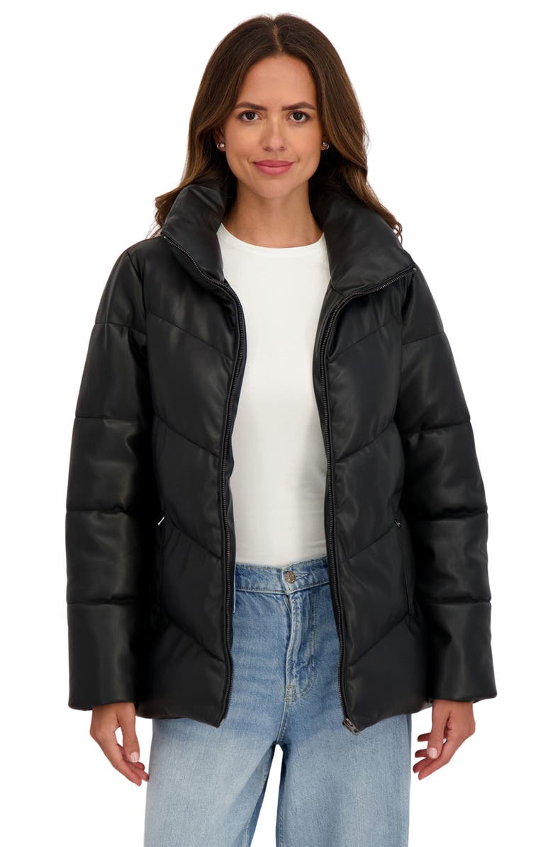 Sebby Faux Leather Puffer Jacket, Alternate, color, Black
