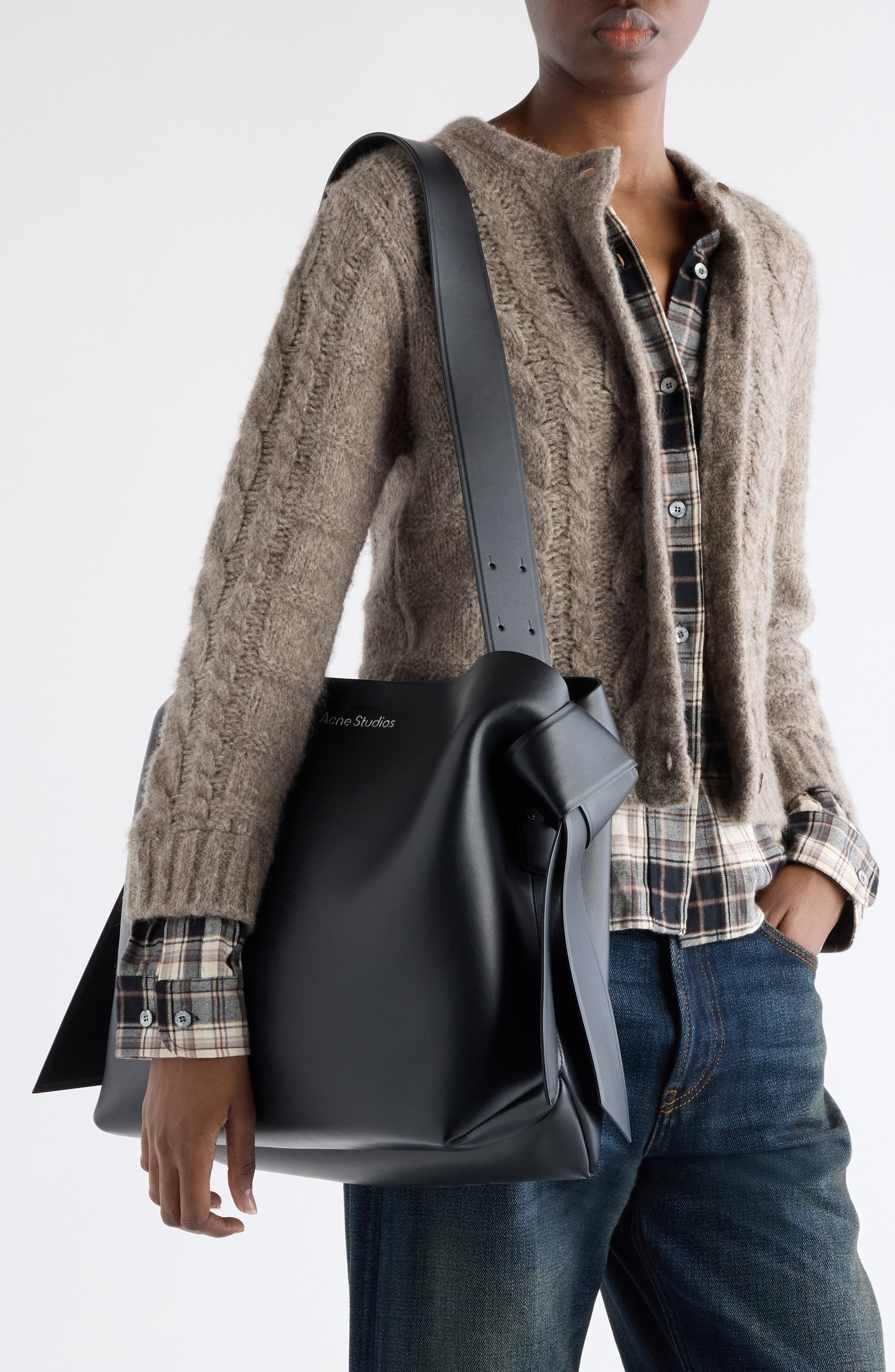 Acne Studios Midi Musubi Leather Bag, Alternate, color, Black