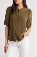 FRAME The Silk Gathered Short Sleeve Button-Up Shirt