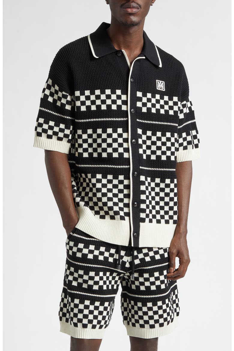 Checkered Wool Mesh Shirt, Main, color, BLACK