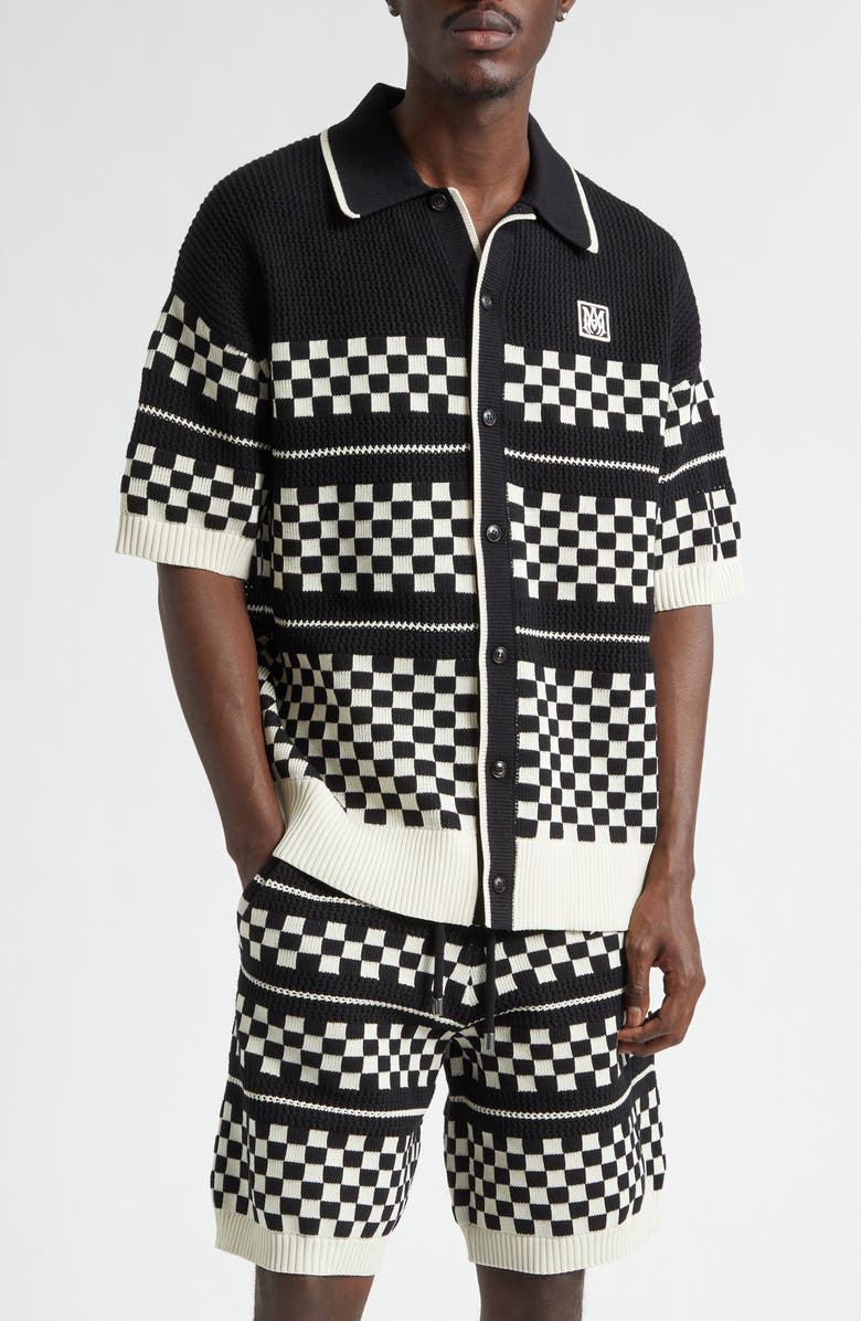 AMIRI Checkered Wool Mesh Shirt, Main, color, Black